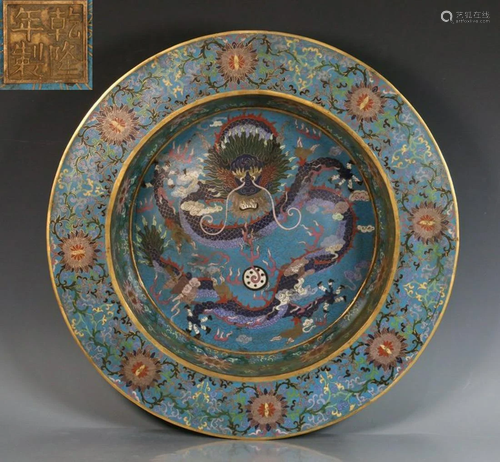 CLOISONNE CAST DRAGON PATTERN BASIN