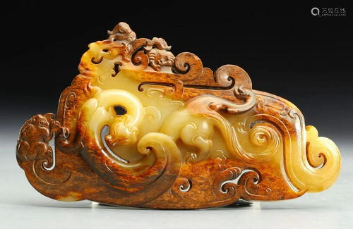 HETIAN JADE CARVED DRAGON PATTERN TABLET