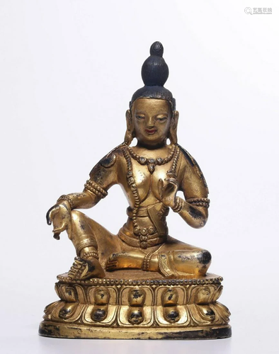 GILT BRONZE CAST GUANYIN BUDDHA STATUE