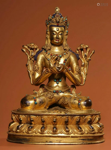 GILT BRONZE WITH GEM BUDDHA STATUE