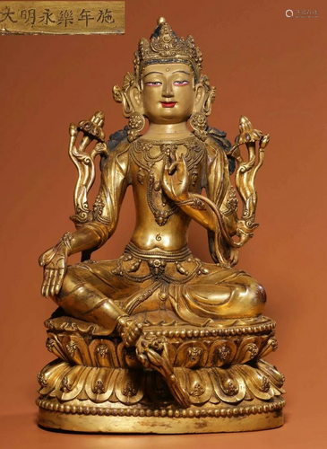 YONGLE MARK GILT BRONZE CAST TARA STATUE