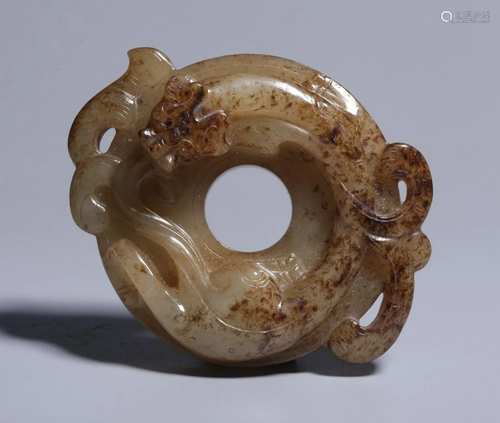 HETIAN JADE CARVED DRAGON PATTERN BI