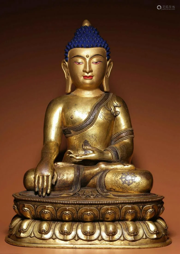 COPPER WITH SILVER SAKYAMUNI BUDDHA STATUE