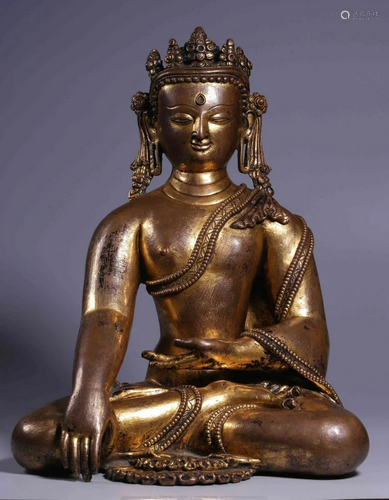 GILT BRONZE CAST SAKYAMUNI BUDDHA STATUE