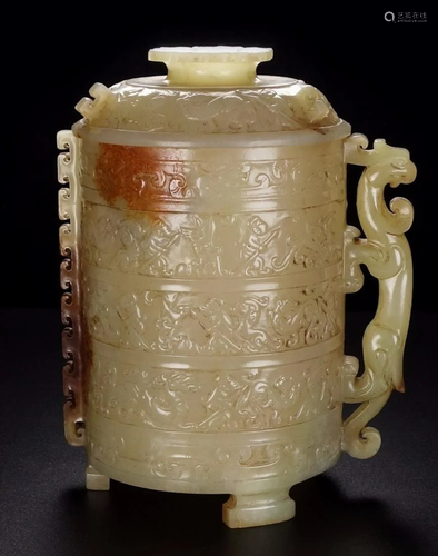 ANTIQUE HETIAN JADE CARVED CONTAINER