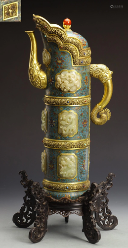 CLOISONNE WITH WHITE JADE DRAGON PATTERN POT