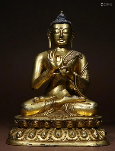 GILT BRONZE CAST SAKYAMUNI BUDDHA STATUE