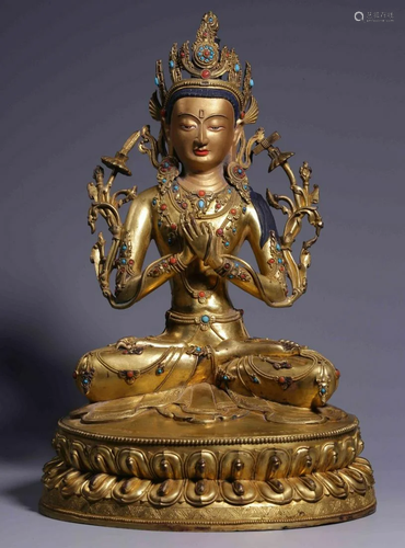 GILT BRONZE CAST MANJUSRI STATUE