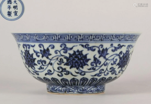 XUANDE MARK BLUE&WHITE GLAZE FLOWER PATTERN BOWL