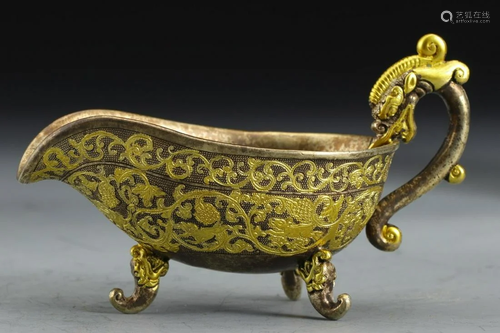 WHITE GILT BRONZE DRAGON EAR CUP