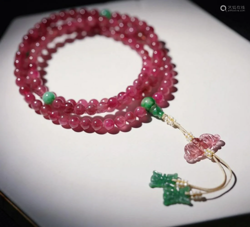 TOURMALINE CARVED BRACELET WITH 108 BEADS