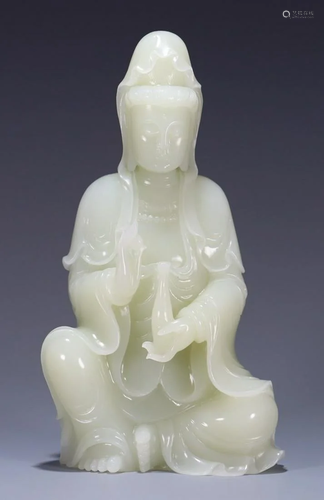 HETIAN JADE CARVED GUANYIN BUDDHA STATUE