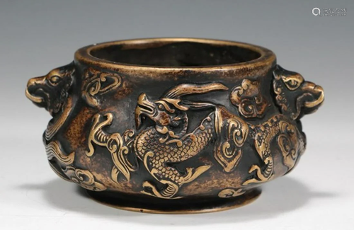 COPPER CAST DRAGON PATTERN BEAST EAR CENSER