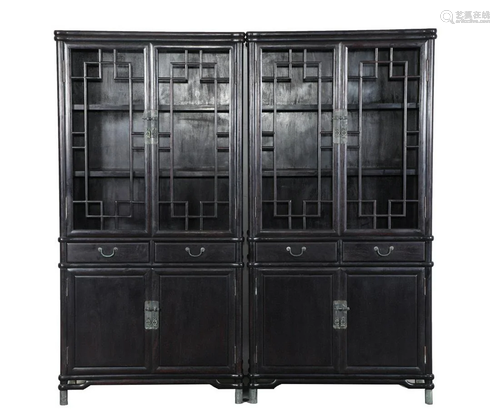 ZITAN WOOD CARVED CABINETS PAIR