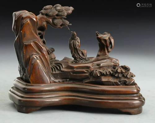 CHENXIANG WOOD CARVED FIGURE STORY PENDANT