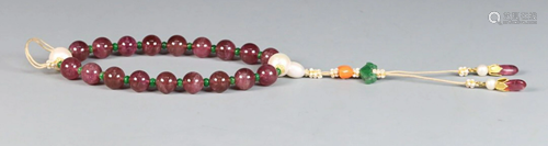 TOURMALINE CARVED BRACELET WITH 18 BEADS