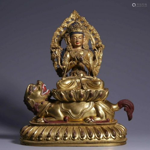 GILT BRONZE CAST MANJUSRI STATUE