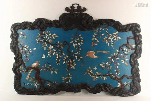 BLUE LACQUER WITH GEM FLOWER BIRD SCREEN