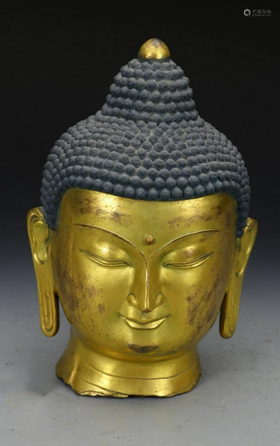 GILT BRONZE CAST SAKYAMUNI BUDDHA HEAD