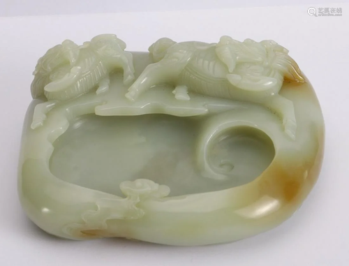 HETIAN WHITE JADE KIRIN BEAST PATTERN BRUSH WASHER