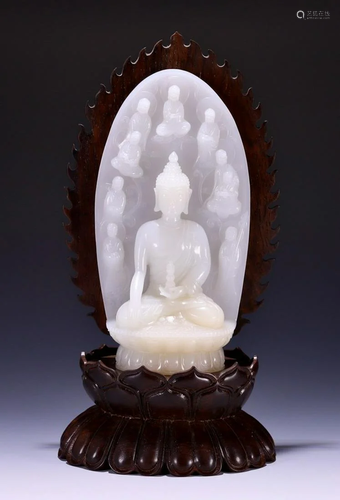 HETIAN JADE CARVED BUDDHA STATUYE