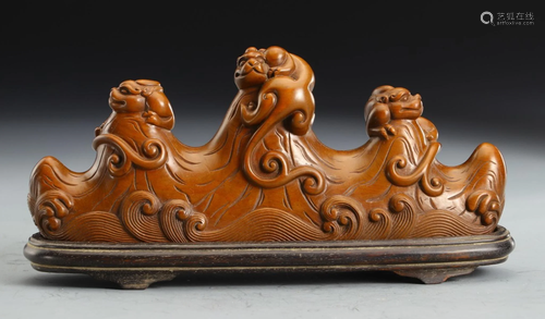 HUANGYANG WOOD CARVED DRAGON PATTERN BRUSH …