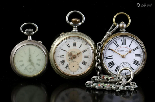 3 various vest pocket watches in base case