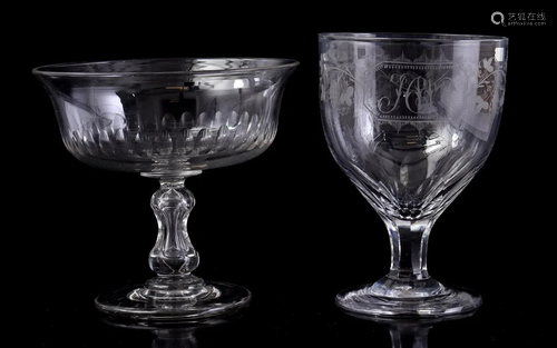 Crystal fruit bowl and crystal glass