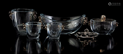 5 Swedish crystal ice cream dishes/trays