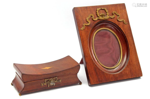 Mahogany veneer spoon box and photo frame