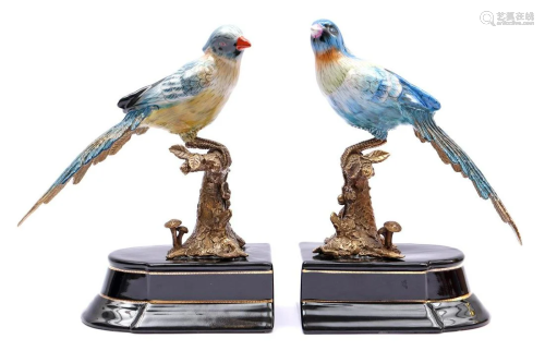2 porcelain polychrome colored birds