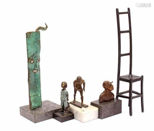3 bronze and bronze colored metal figurines