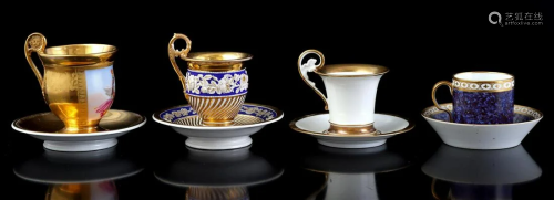4 Empire porcelain cups and saucers
