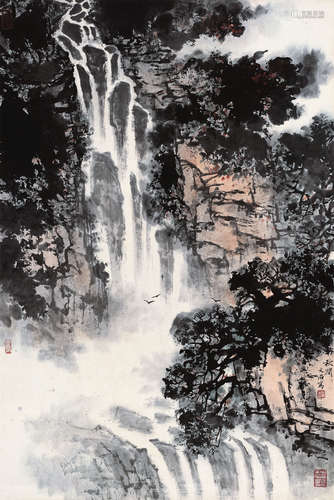 宋文治（1919～1999） 秋涧 立轴 设色纸本