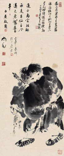唐云（1910～1993） 刘海戏金蟾 立轴 水墨纸本