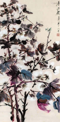 唐云（1910～1993） 1958年作 棉花秋趣 立轴 设色纸本
