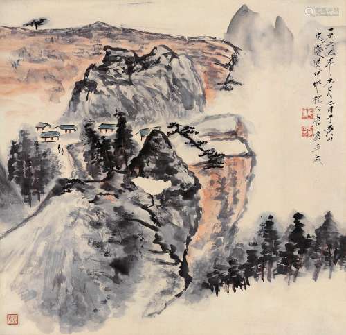 唐云（1910～1993） 1965年作 黄山小景 立轴 设色纸本