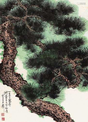 谢稚柳（1910～1997） 1977年作 松寿万年 立轴 设色纸本