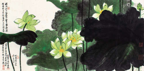 谢稚柳（1910～1997） 莲塘图 镜框 设色纸本