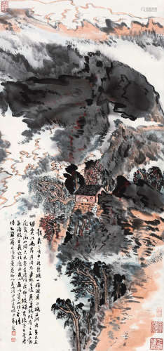 陆俨少（1909～1993） 1985年作 神游格子河 立轴 设色纸本