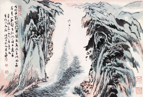 陆俨少（1909～1993） 1978年作 孤帆远影 立轴 设色纸本