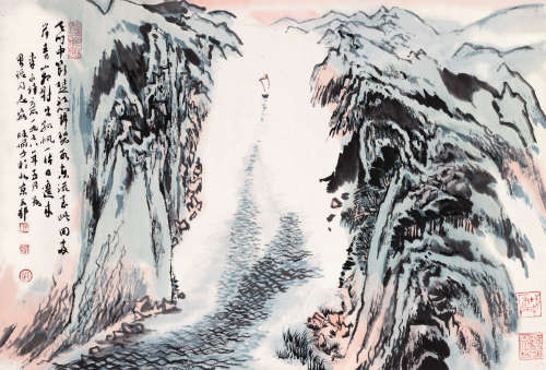 陆俨少（1909～1993） 1978年作 孤帆远影 立轴 设色纸本