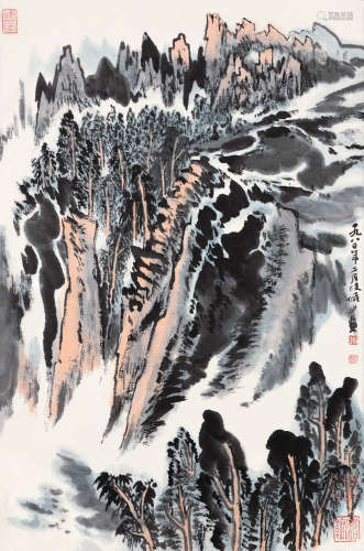 陆俨少（1909～1993） 1980年作 千峰云壑 镜框 设色纸本