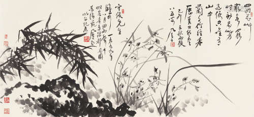 蒋风白（1915～2004） 1999年作 双清图 镜片 水墨纸本