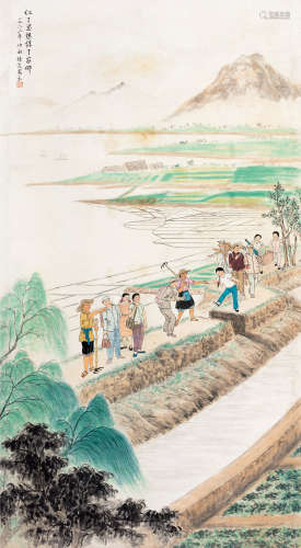 周炼霞（1908～2000） 1963年作 红了思想绿了家乡 镜片 设色纸本