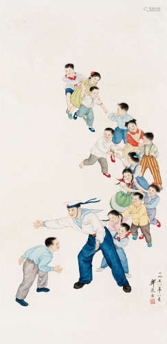 郑慕康（1901～1982） 1958年作 海军叔叔-我们的守护神 立轴 设色纸...