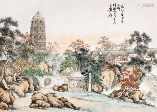 殷梓湘（1909～1984） 1961年作 虎丘剑池 镜片 设色纸本
