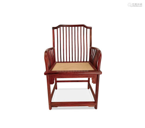 大红酸枝笔杆椅藤面椅 （一对）