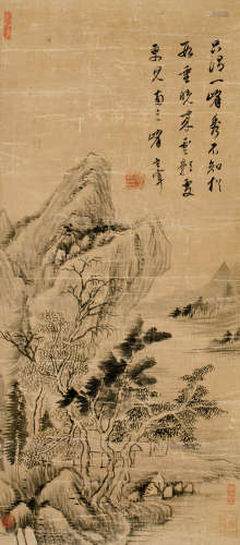 董其昌（1858～1636） 一峰秀图 立轴  水墨绫本