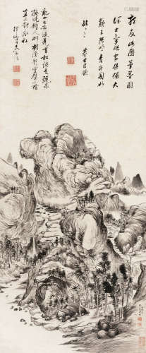杨文骢（1596～1646） 1634年作 秋山策杖 立轴 水墨纸本